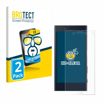 Vorderseite einer Produktverpackung mit dem Markenlogo BROTECT. Daneben ist das Gerät Sony Xperia X Compact mit dem zugehörige
