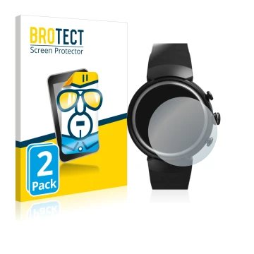 Vorderseite einer Produktverpackung mit dem Markenlogo BROTECT. Daneben ist das Gerät ASUS ZenWatch 3 1.39