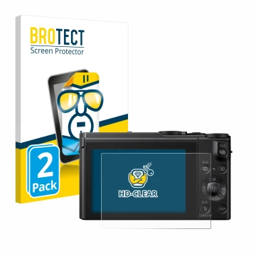Vorderseite einer Produktverpackung mit dem Markenlogo BROTECT. Daneben ist das Gerät Panasonic Lumix DMC-LX15 mit dem zugehör