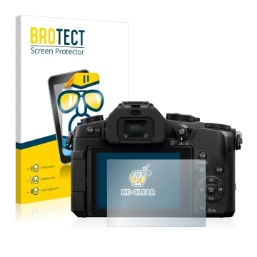 Vorderseite einer Produktverpackung mit dem Markenlogo BROTECT. Daneben ist das Gerät Panasonic Lumix DMC-G81 mit dem zugehöri