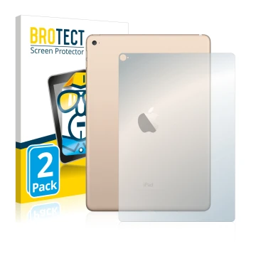 Vorderseite einer Produktverpackung mit dem Markenlogo BROTECT. Daneben ist das Gerät Apple iPad Air 2 2014 (Rückseite) mit de