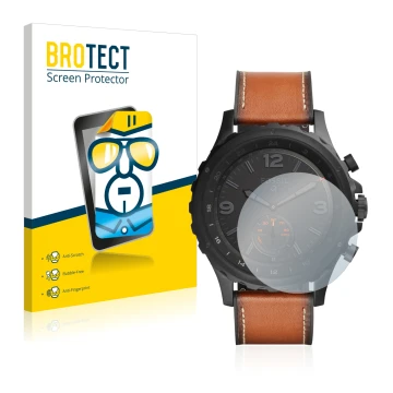 Vorderseite einer Produktverpackung mit dem Markenlogo BROTECT. Daneben ist das Gerät Fossil Q Nate mit dem zugehörigen Displa