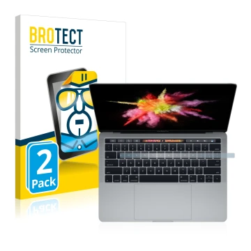 Vorderseite einer Produktverpackung mit dem Markenlogo BROTECT. Daneben ist das Gerät Apple MacBook Pro 13