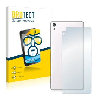 Vorderseite einer Produktverpackung mit dem Markenlogo BROTECT. Daneben ist das Gerät Sony Xperia XA Ultra (Rückseite) mit dem