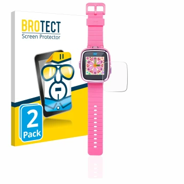 Vorderseite einer Produktverpackung mit dem Markenlogo BROTECT. Daneben ist das Gerät Vtech Kidizoom Smart Watch DX mit dem zu