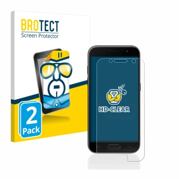 Vorderseite einer Produktverpackung mit dem Markenlogo BROTECT. Daneben ist das Gerät Samsung Galaxy A3 2017 mit dem zugehörig