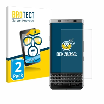 Vorderseite einer Produktverpackung mit dem Markenlogo BROTECT. Daneben ist das Gerät BlackBerry Keyone mit dem zugehörigen Di