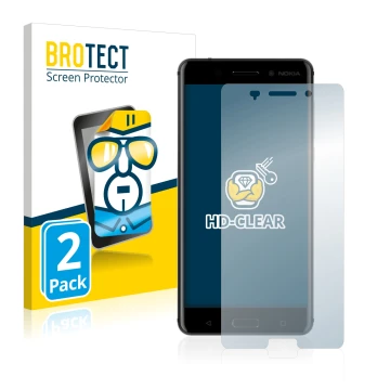 Vorderseite einer Produktverpackung mit dem Markenlogo BROTECT. Daneben ist das Gerät Nokia 6 2017 mit dem zugehörigen Display