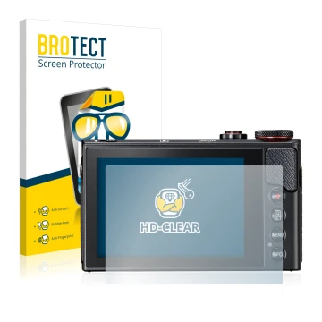 Vorderseite einer Produktverpackung mit dem Markenlogo BROTECT. Daneben ist das Gerät Canon PowerShot G9 X Mark II mit dem zug