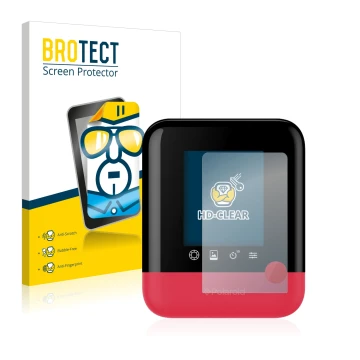 Vorderseite einer Produktverpackung mit dem Markenlogo BROTECT. Daneben ist das Gerät Polaroid Pop mit dem zugehörigen Display