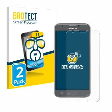 Vorderseite einer Produktverpackung mit dem Markenlogo BROTECT. Daneben ist das Gerät Samsung Galaxy J3 2017 mit dem zugehörig