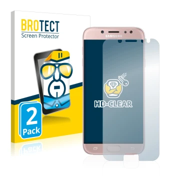 Vorderseite einer Produktverpackung mit dem Markenlogo BROTECT. Daneben ist das Gerät Samsung Galaxy J7 2017 mit dem zugehörig