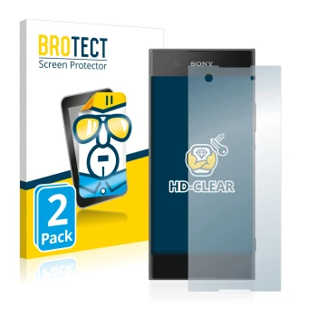 Vorderseite einer Produktverpackung mit dem Markenlogo BROTECT. Daneben ist das Gerät Sony Xperia XA1 mit dem zugehörigen Disp