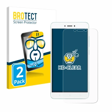 Vorderseite einer Produktverpackung mit dem Markenlogo BROTECT. Daneben ist das Gerät Xiaomi Redmi 4X mit dem zugehörigen Disp