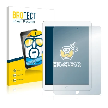 Vorderseite einer Produktverpackung mit dem Markenlogo BROTECT. Daneben ist das Gerät Apple iPad 9.7 2017 (5. Gen.) mit dem zu