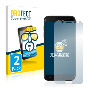 Vorderseite einer Produktverpackung mit dem Markenlogo BROTECT. Daneben ist das Gerät Samsung Galaxy J5 2017 mit dem zugehörig