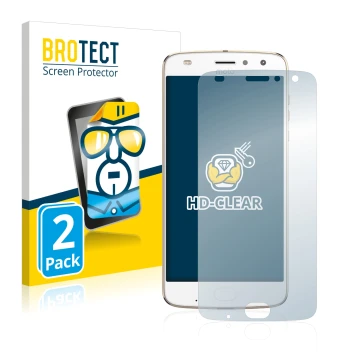 Vorderseite einer Produktverpackung mit dem Markenlogo BROTECT. Daneben ist das Gerät Lenovo Moto Z2 Play mit dem zugehörigen 