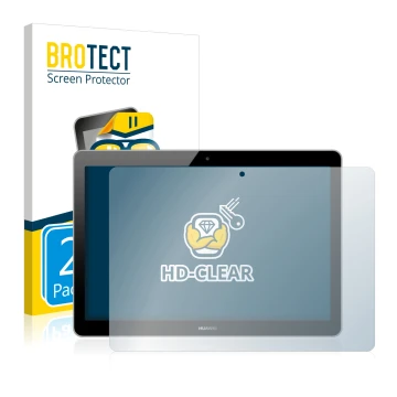 Vorderseite einer Produktverpackung mit dem Markenlogo BROTECT. Daneben ist das Gerät Huawei MediaPad T3 10 mit dem zugehörige