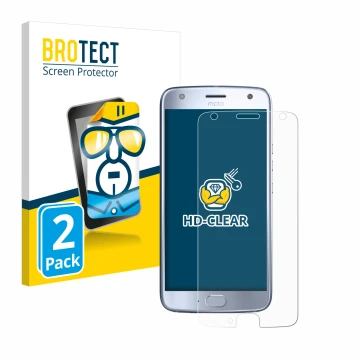 Vorderseite einer Produktverpackung mit dem Markenlogo BROTECT. Daneben ist das Gerät Motorola Moto X4 mit dem zugehörigen Dis