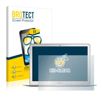 Vorderseite einer Produktverpackung mit dem Markenlogo BROTECT. Daneben ist das Gerät Apple MacBook Air 13