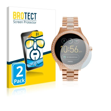 Vorderseite einer Produktverpackung mit dem Markenlogo BROTECT. Daneben ist das Gerät Fossil Q Venture mit dem zugehörigen Dis