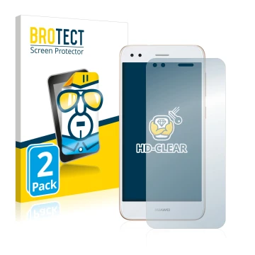 Vorderseite einer Produktverpackung mit dem Markenlogo BROTECT. Daneben ist das Gerät Huawei P9 Lite Mini mit dem zugehörigen 