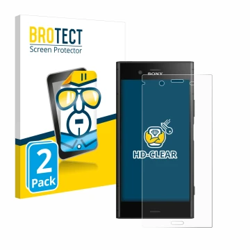 Vorderseite einer Produktverpackung mit dem Markenlogo BROTECT. Daneben ist das Gerät Sony Xperia XZ1 mit dem zugehörigen Disp