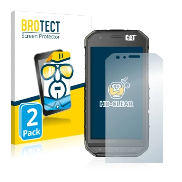Vorderseite einer Produktverpackung mit dem Markenlogo BROTECT. Daneben ist das Gerät Caterpillar Cat S31 mit dem zugehörigen 