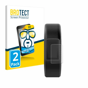 Vorderseite einer Produktverpackung mit dem Markenlogo BROTECT. Daneben ist das Gerät Garmin Vivosport mit dem zugehörigen Dis
