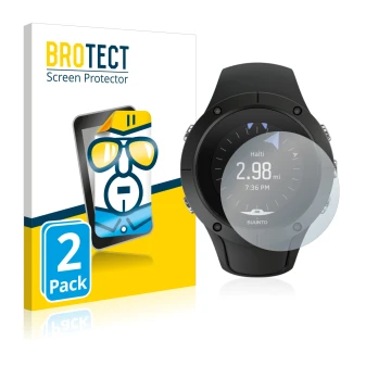 Vorderseite einer Produktverpackung mit dem Markenlogo BROTECT. Daneben ist das Gerät Suunto Spartan Trainer Wrist HR mit dem 