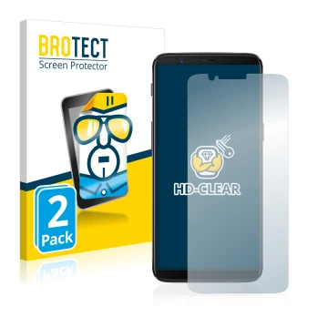 Vorderseite einer Produktverpackung mit dem Markenlogo BROTECT. Daneben ist das Gerät OnePlus 5T mit dem zugehörigen Displaysc