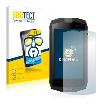 Vorderseite einer Produktverpackung mit dem Markenlogo BROTECT. Daneben ist das Gerät Crosscall Trekker M1 mit dem zugehörigen