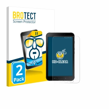 Vorderseite einer Produktverpackung mit dem Markenlogo BROTECT. Daneben ist das Gerät Samsung Galaxy Tab Active 2 mit dem zuge