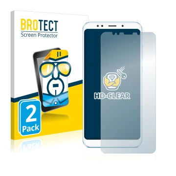 Vorderseite einer Produktverpackung mit dem Markenlogo BROTECT. Daneben ist das Gerät Xiaomi Redmi 5 Plus mit dem zugehörigen 