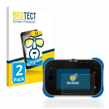 Vorderseite einer Produktverpackung mit dem Markenlogo BROTECT. Daneben ist das Gerät Vtech Storio Max 2.0 mit dem zugehörigen