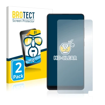 Vorderseite einer Produktverpackung mit dem Markenlogo BROTECT. Daneben ist das Gerät Xiaomi Mi Mix 2S mit dem zugehörigen Dis