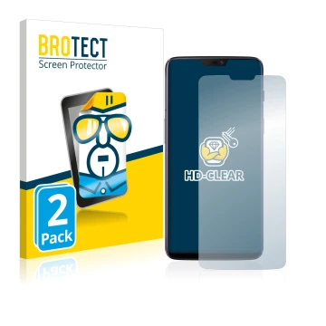 Vorderseite einer Produktverpackung mit dem Markenlogo BROTECT. Daneben ist das Gerät OnePlus 6 mit dem zugehörigen Displaysch