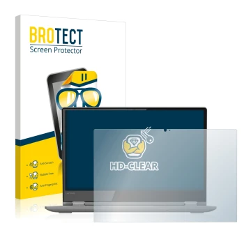 Vorderseite einer Produktverpackung mit dem Markenlogo BROTECT. Daneben ist das Gerät Lenovo Yoga 530 mit dem zugehörigen Disp