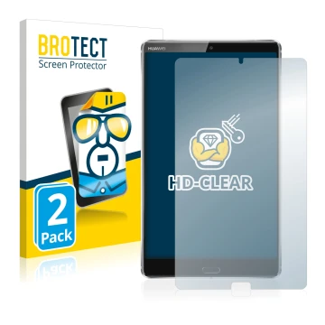 Vorderseite einer Produktverpackung mit dem Markenlogo BROTECT. Daneben ist das Gerät Huawei MediaPad M5 8.4 mit dem zugehörig