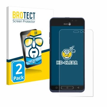 Vorderseite einer Produktverpackung mit dem Markenlogo BROTECT. Daneben ist das Gerät Doro 8035 mit dem zugehörigen Displaysch