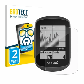 Vorderseite einer Produktverpackung mit dem Markenlogo BROTECT. Daneben ist das Gerät Garmin Edge 130 mit dem zugehörigen Disp