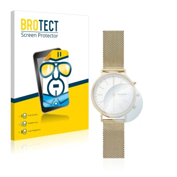 Vorderseite einer Produktverpackung mit dem Markenlogo BROTECT. Daneben ist das Gerät Skagen Hybrid Smartwatch Mini Hald (34 m
