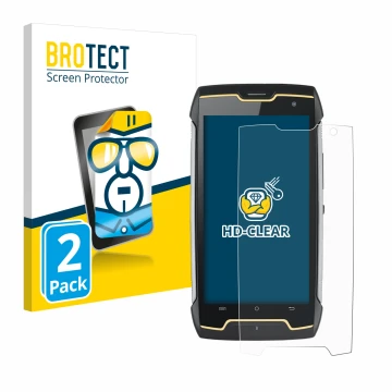 Vorderseite einer Produktverpackung mit dem Markenlogo BROTECT. Daneben ist das Gerät Cubot King Kong mit dem zugehörigen Disp