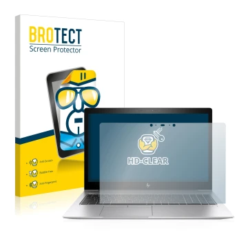 Vorderseite einer Produktverpackung mit dem Markenlogo BROTECT. Daneben ist das Gerät HP EliteBook 850 G5 Touch mit dem zugehö