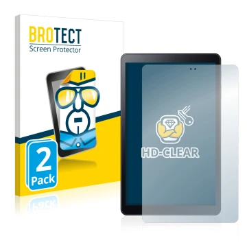 Vorderseite einer Produktverpackung mit dem Markenlogo BROTECT. Daneben ist das Gerät Samsung Galaxy Tab A 10.5 2018 LTE mit d