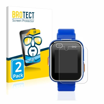 Vorderseite einer Produktverpackung mit dem Markenlogo BROTECT. Daneben ist das Gerät Vtech Kidizoom Smart Watch DX2 mit dem z