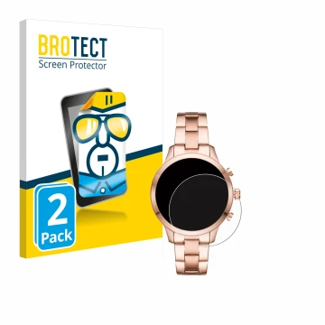 Vorderseite einer Produktverpackung mit dem Markenlogo BROTECT. Daneben ist das Gerät Michael Kors Access Runway (41 mm) mit d