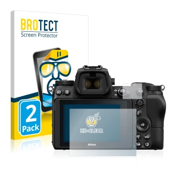 Vorderseite einer Produktverpackung mit dem Markenlogo BROTECT. Daneben ist das Gerät Nikon Z 6 mit dem zugehörigen Displaysch