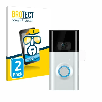 Vorderseite einer Produktverpackung mit dem Markenlogo BROTECT. Daneben ist das Gerät Ring Doorbell 2 (Linse) mit dem zugehöri