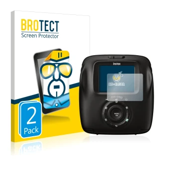 Vorderseite einer Produktverpackung mit dem Markenlogo BROTECT. Daneben ist das Gerät Fujifilm Instax Square SQ20 mit dem zuge